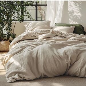 Bedsure Linen Duvet Cover King Size - Linen Cotton Blend Bedding Set, New